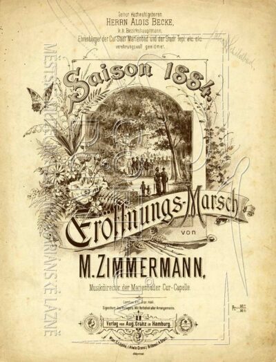 Titulní list klavírní verze Pochodu k zahájení lázeňské sezóny roku 1884
