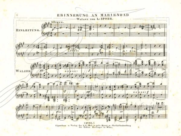 První strana partitury „Erinnerung an Marienbad“ v úpravě pro piano forte z roku 1834